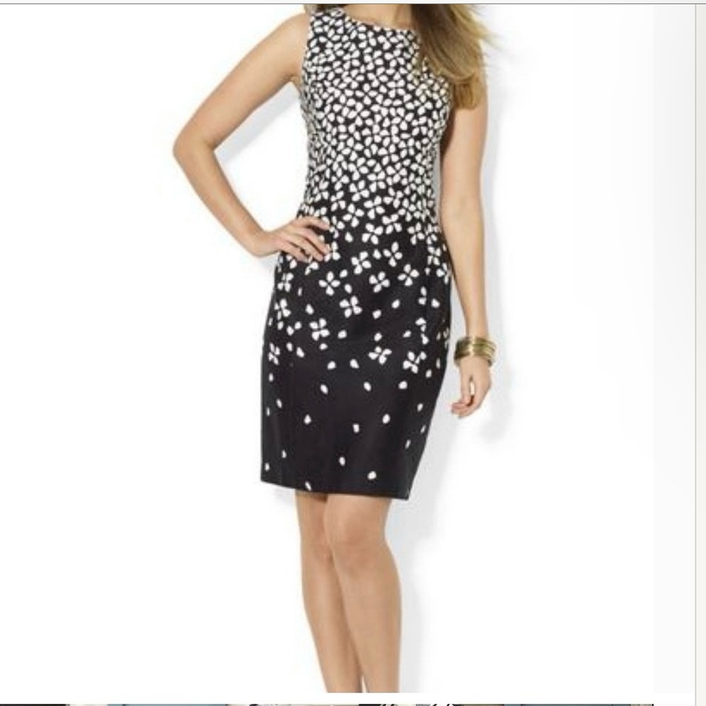 Lauren Ralph Lauren Plus Size Sleeveless Dress Black w White Petal Sheath 18W
